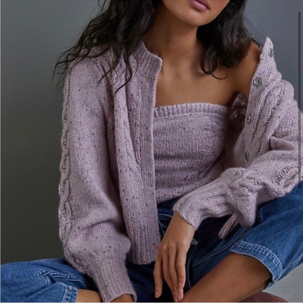 Anthropologie Purple Knit Cardigan Sweater